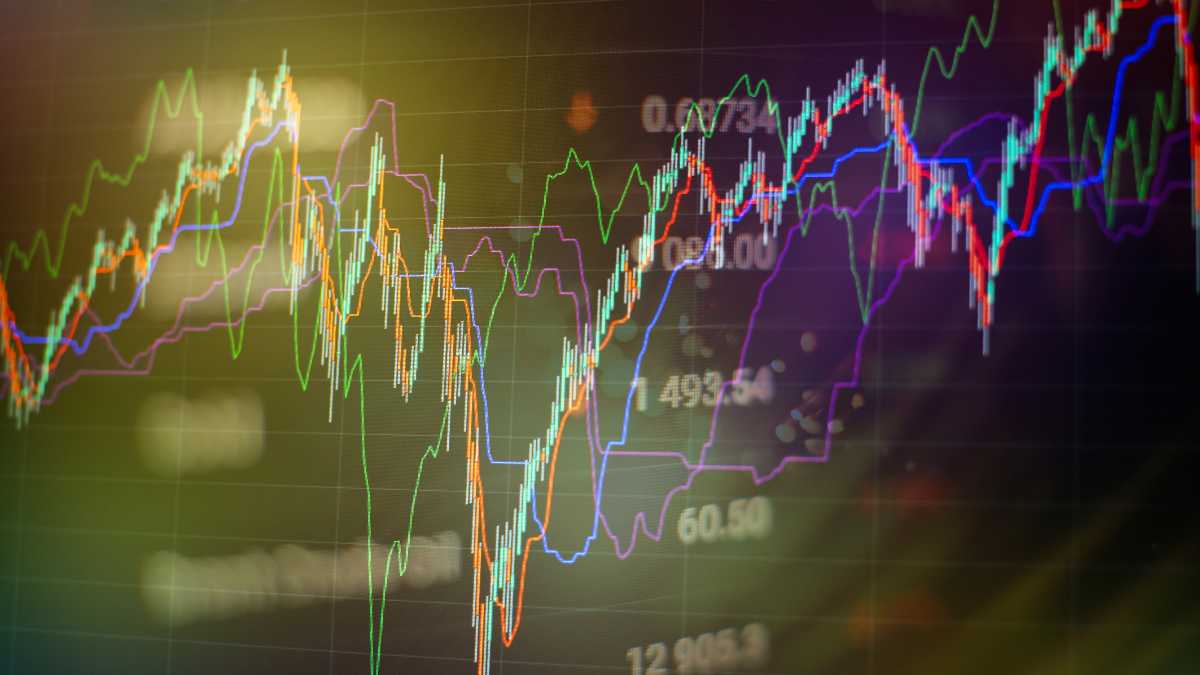 Colourful stock market chart on a computer screen