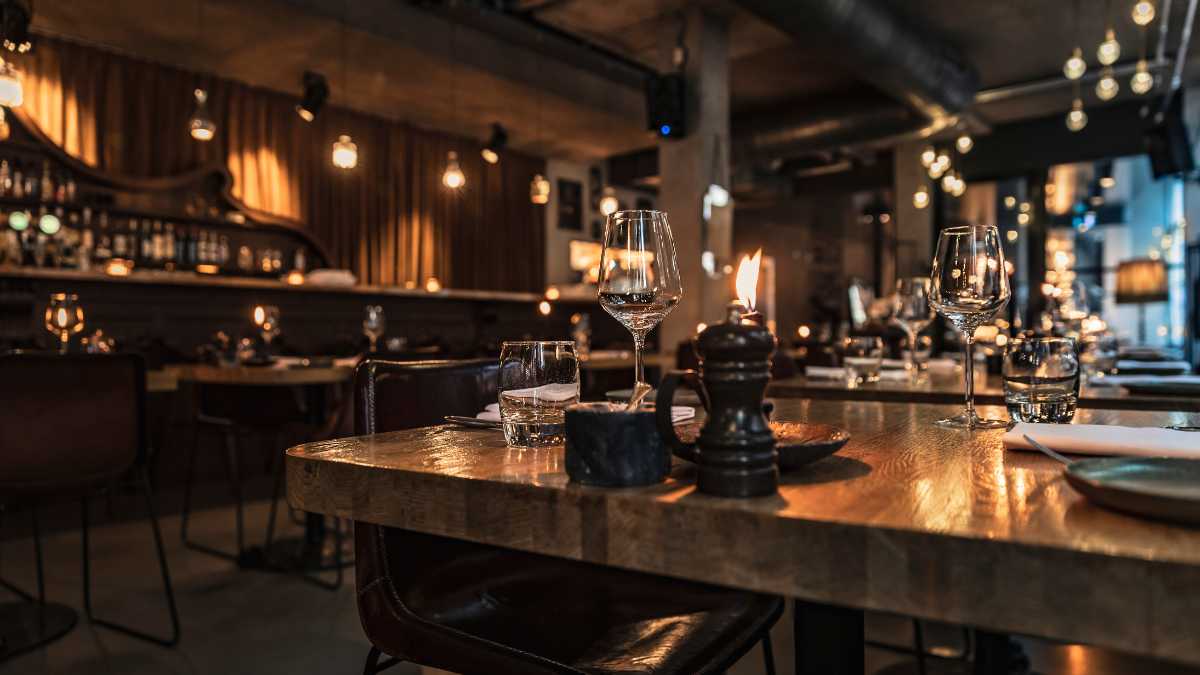 Cozy restaurant interior with lit candles