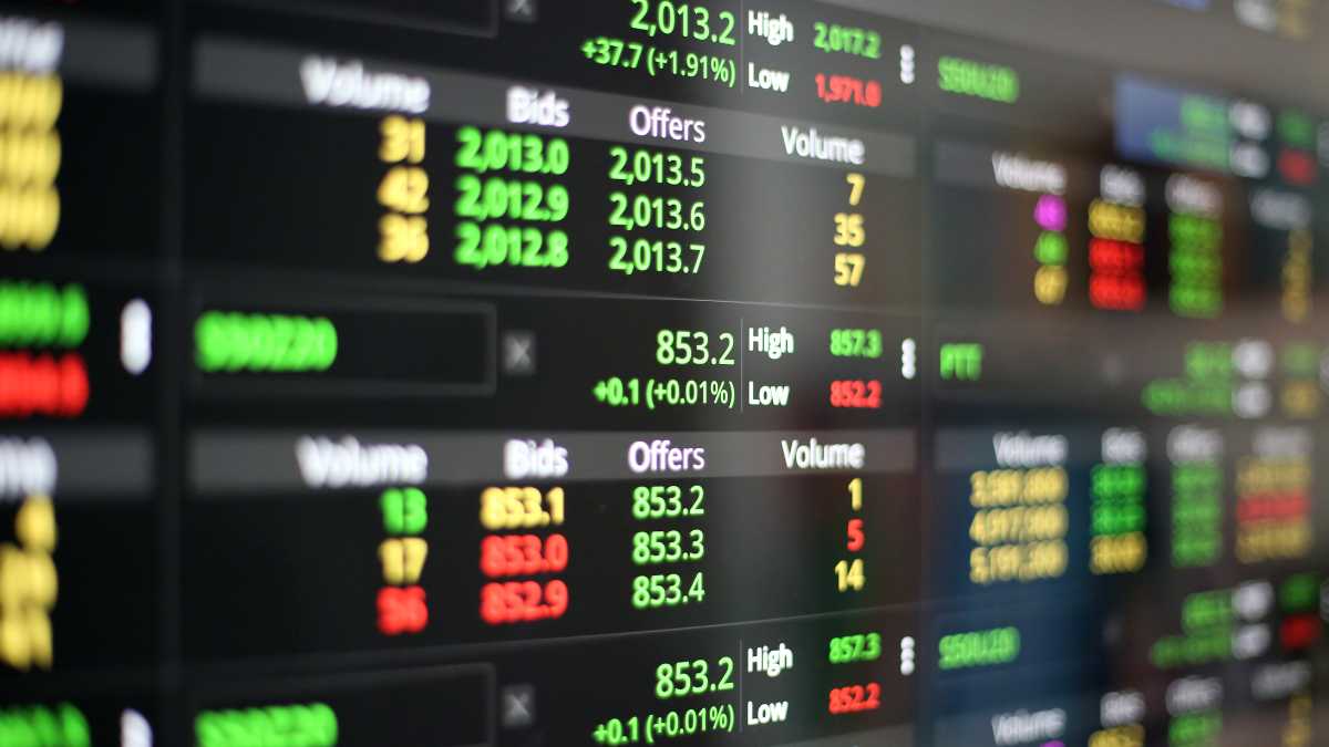 Stock exchange market data on a digital display