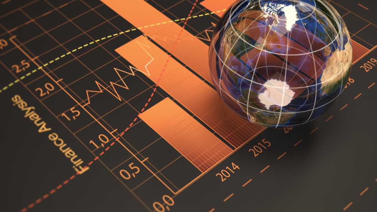 Global economic chart with a crystal globe