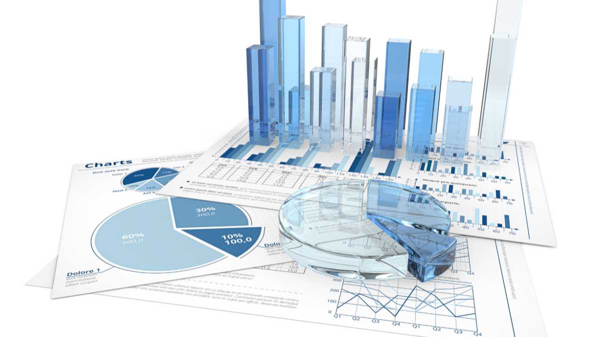 3D glasses on financial charts representing analysis