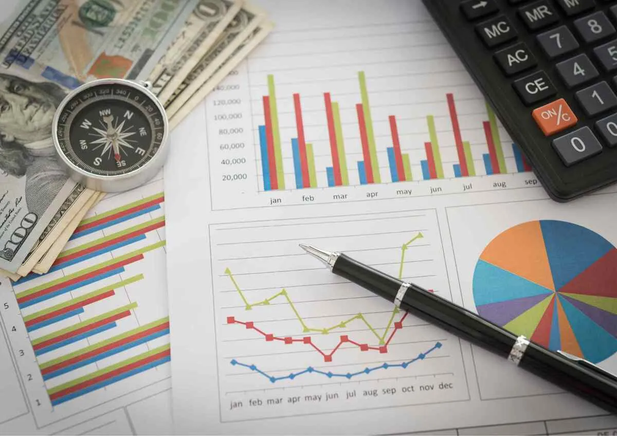 Financial charts and tools indicating economic or market analysis