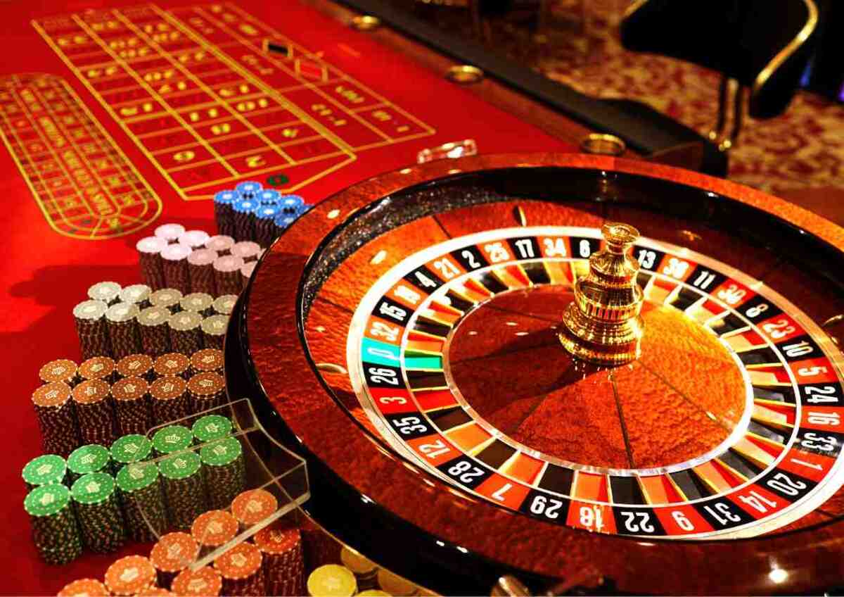 Roulette table with chips in a casino