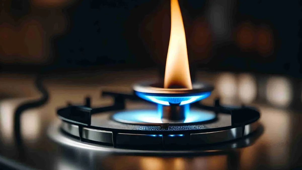 A gas burner emitting an open flame