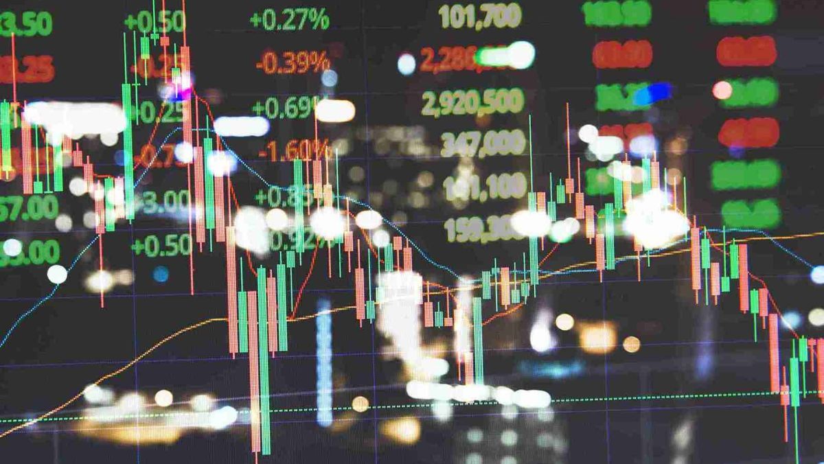 An active trading chart displaying patterns, numerical data, and illuminated dots