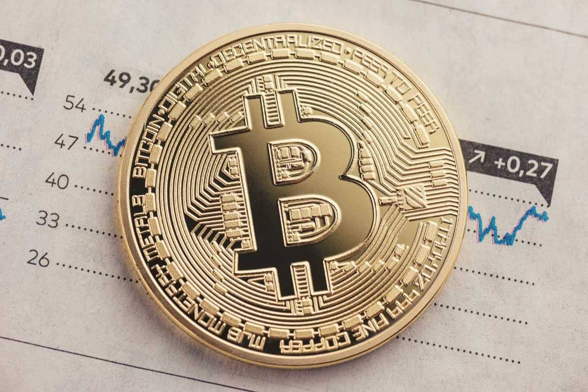 Bitcoin coin on stock market charts