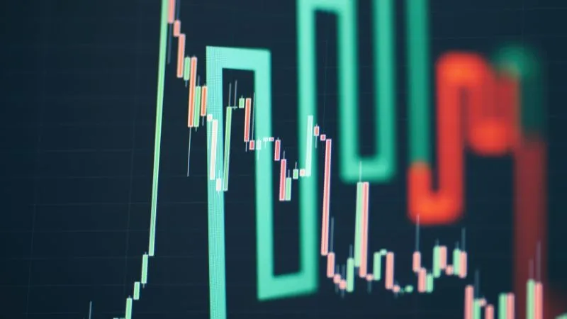 Candlestick chart from a stock market display showing price movement.