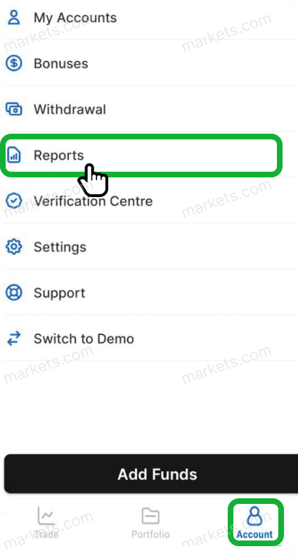 Click reports to access history and statements mobile