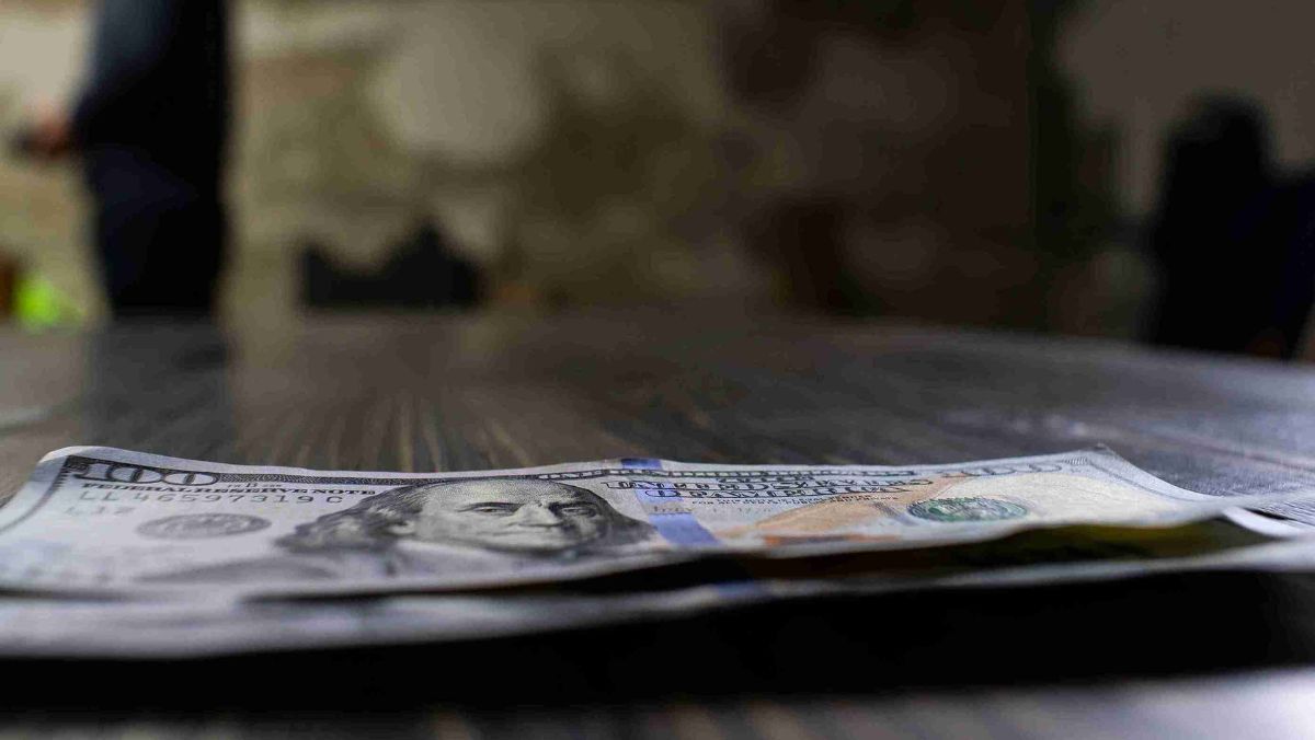 Close-up view of American dollar banknotes on the table