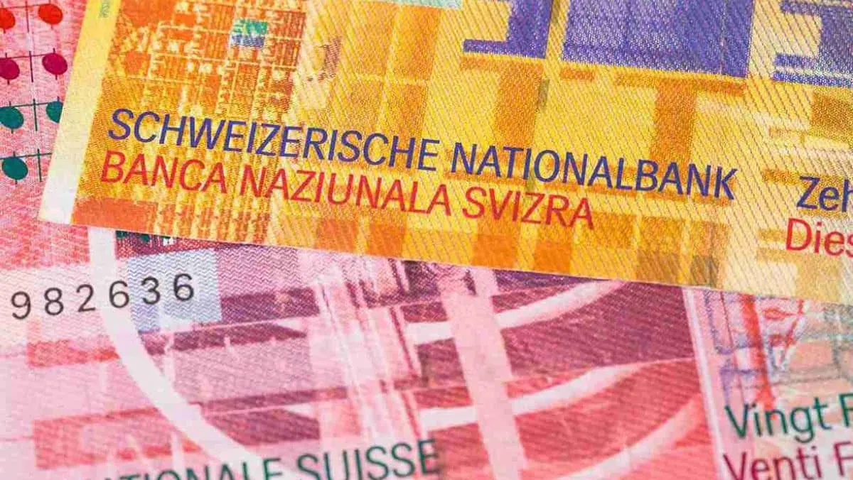 Close-up view of Swiss Franc Banknotes 