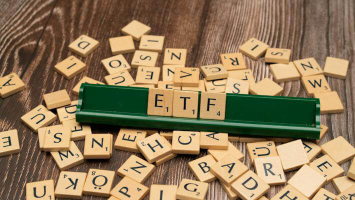 ETF in word scrable game tiles