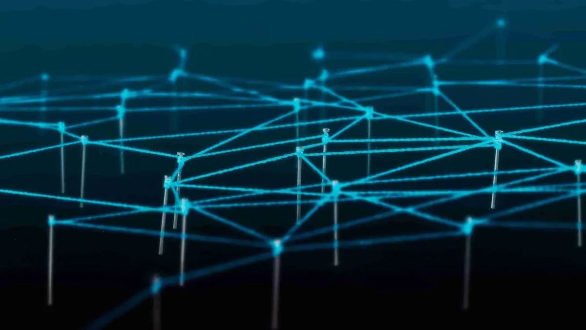 Interconnected dots creating an abstract technological network