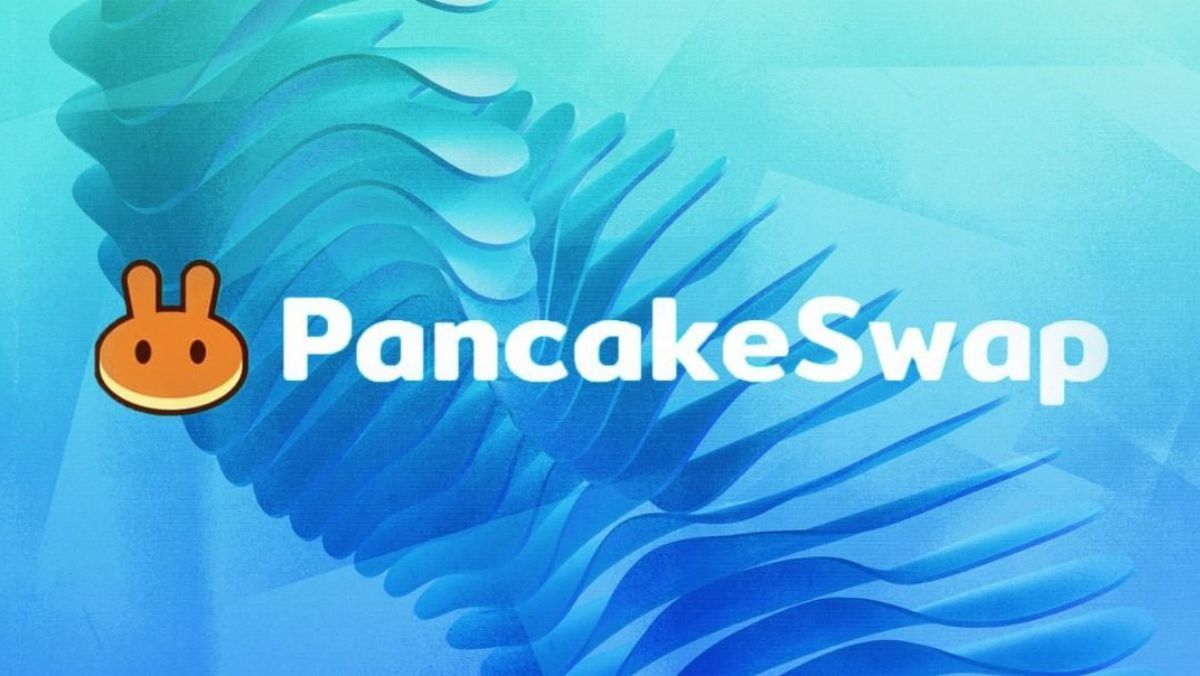 Pancakeswap logo paired with an abstract backdrop