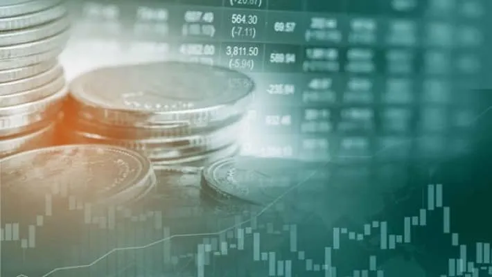 coin alongside a graph chart, analysing bond trends in the background