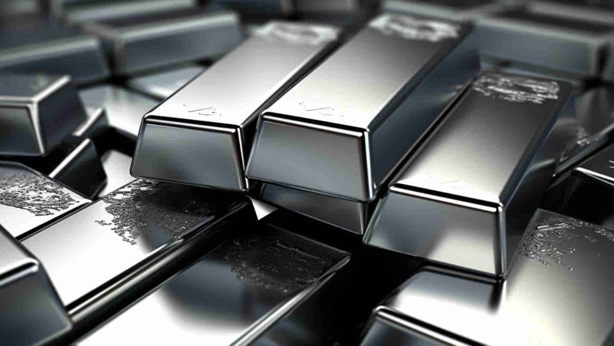 Shiny silver bars with refiner marks on its surface