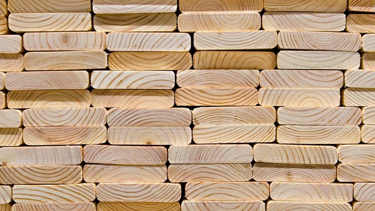 Stack of wood planks in the lumber yard