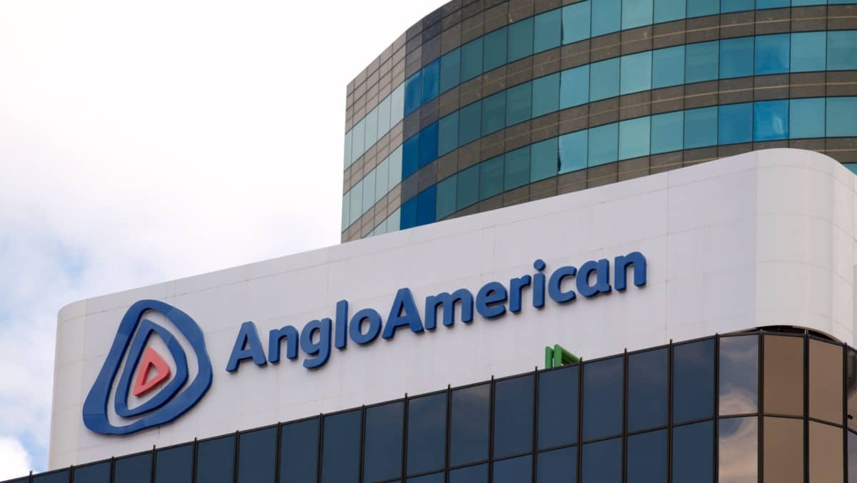 High angle shot of the Anglo American sign mounted on the top of a building in Brisbane