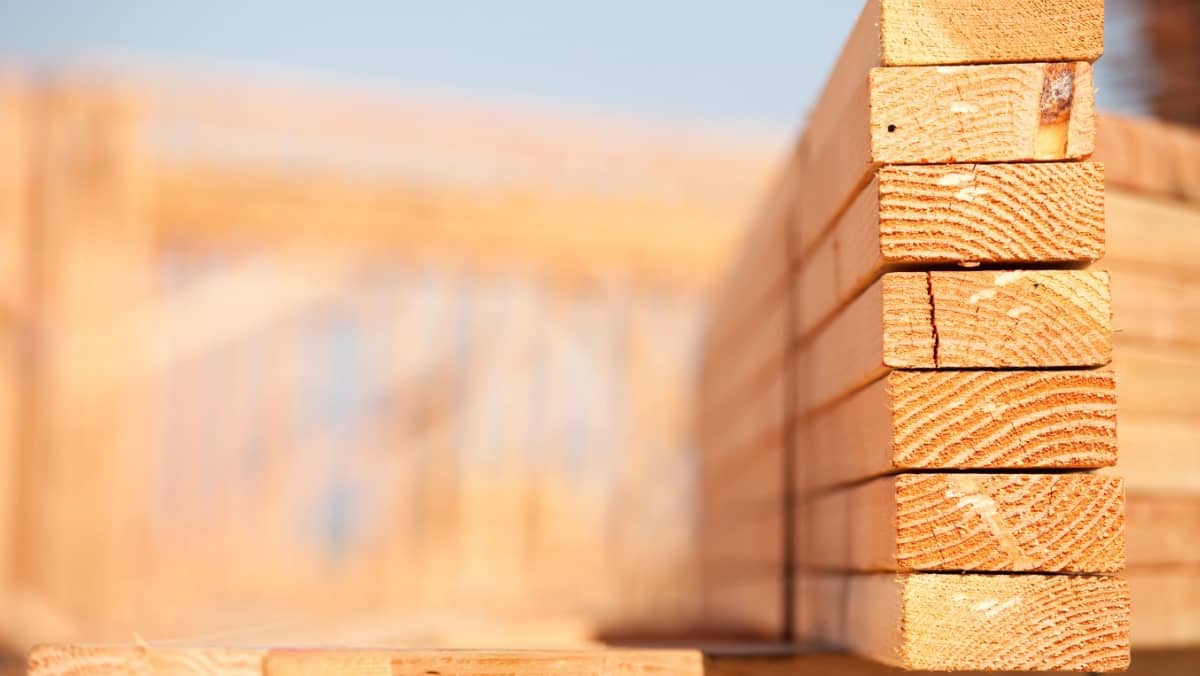 Stack of Building Lumber at Construction Site with Narrow Depth of Field