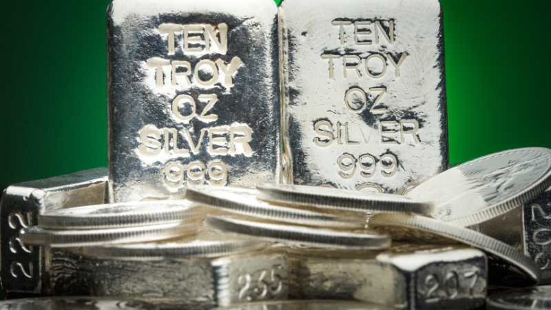 Silver bars and coins