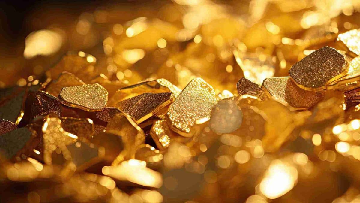 Twinkling clusters of gold nuggets flakes and smaller fragments