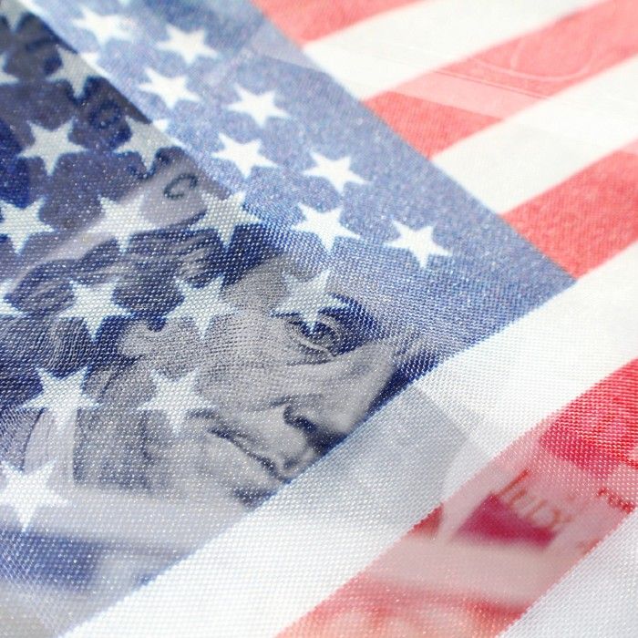 US flag over US dollar