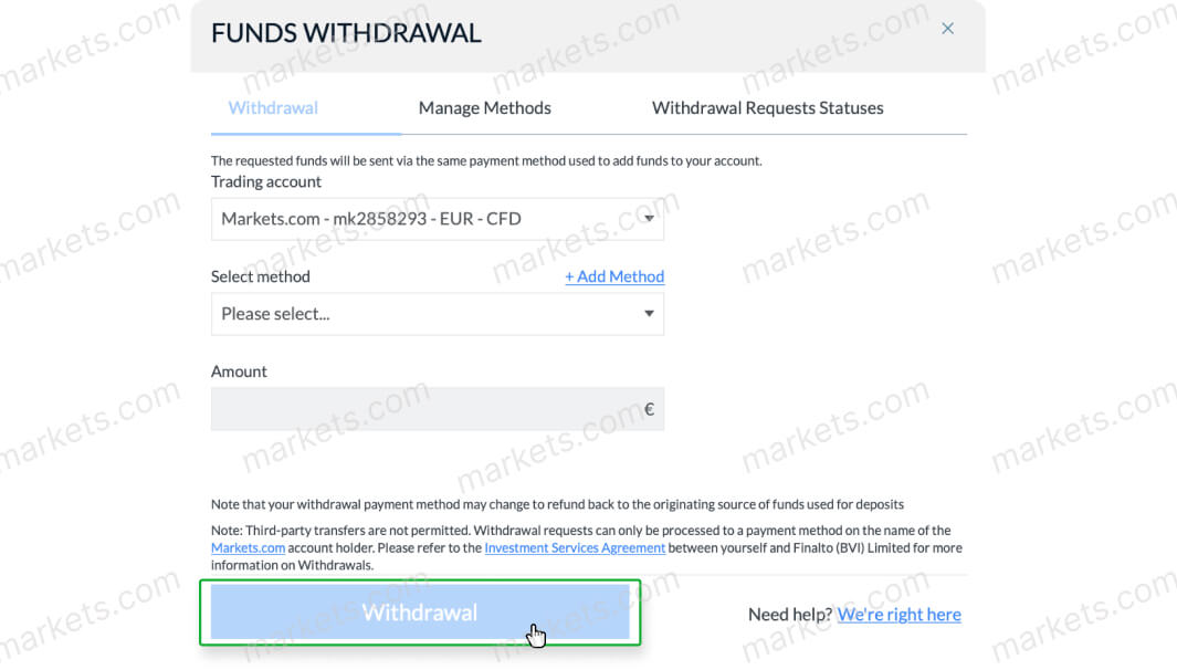 Withdrawal window for funds.