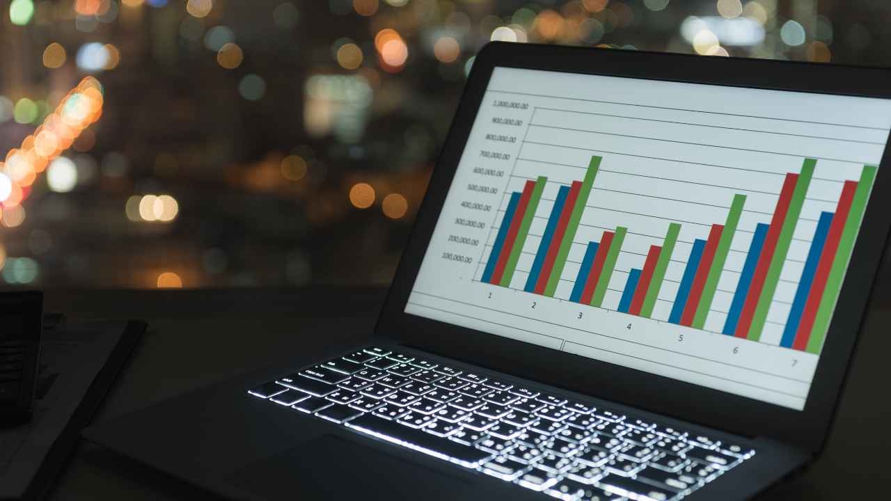 A laptop with a graph on the screen